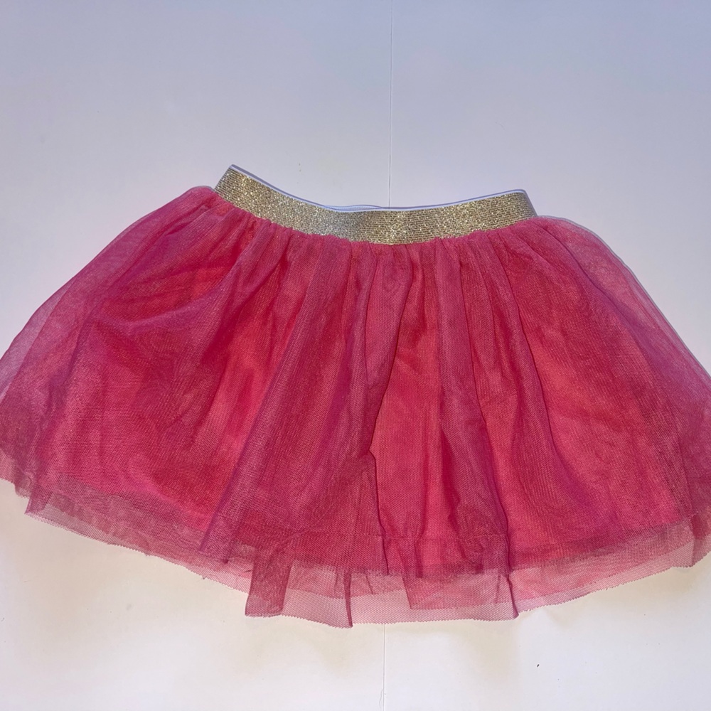 Hanna Andersson Girls 85 2T Pink Tulle Skirt with Gold Trim